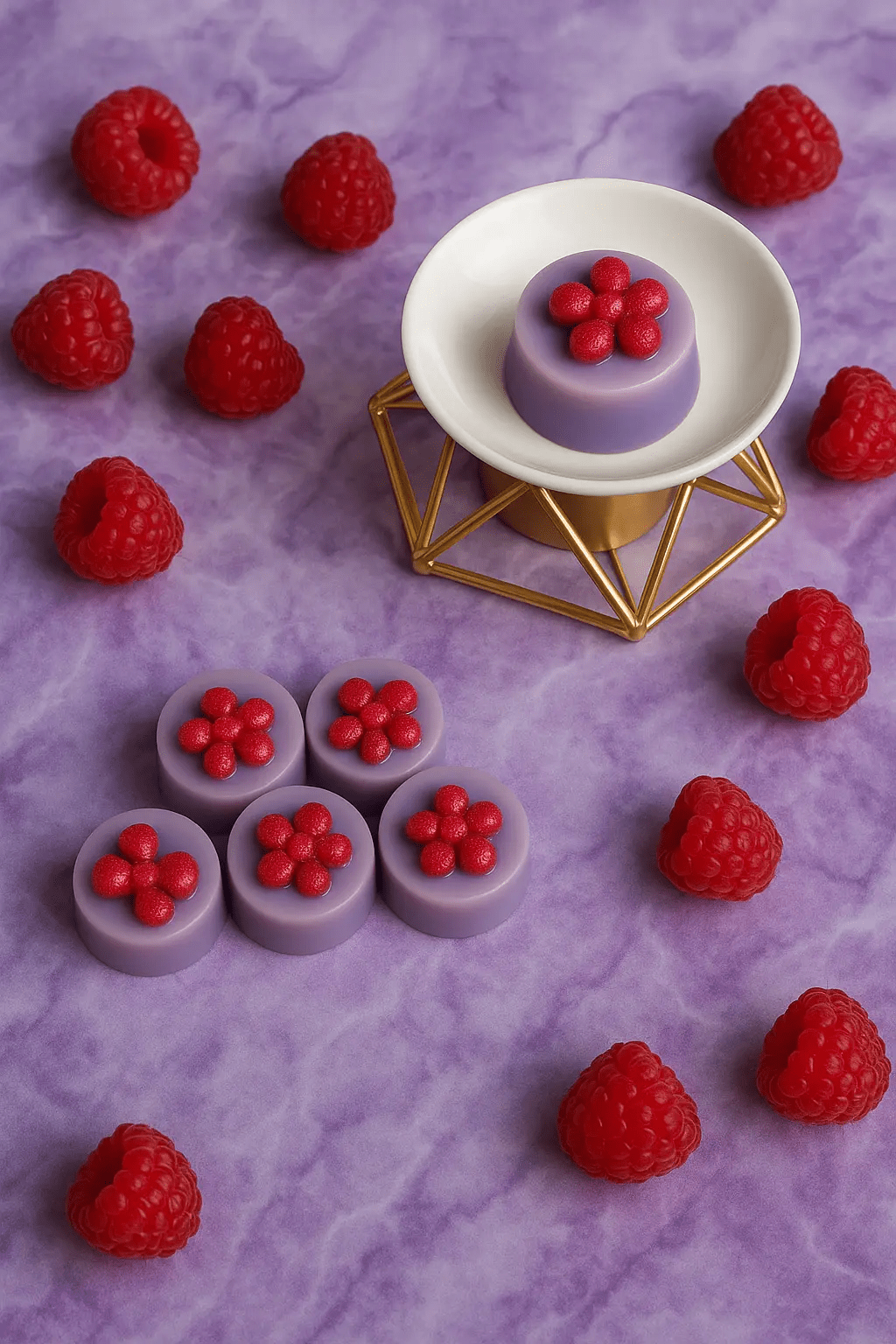 Fondant Parfumé Macaron Framboise Violette - Cire d'Olive 20g fabrication artisanale française - A&B Créations